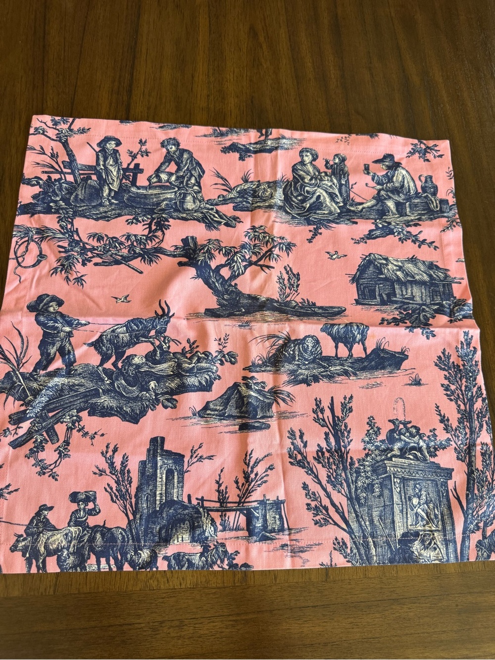 Williams Sonoma Set of 6 Pink Toile Cotton Dinner Napkins French Country - Picture 12 of 16